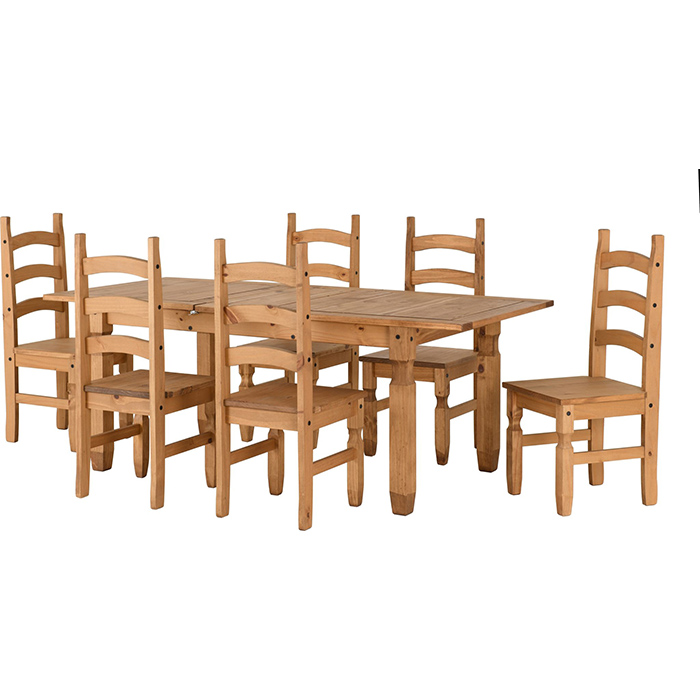 Corona Extending Dining Set With 6 Pine Chairs - Click Image to Close